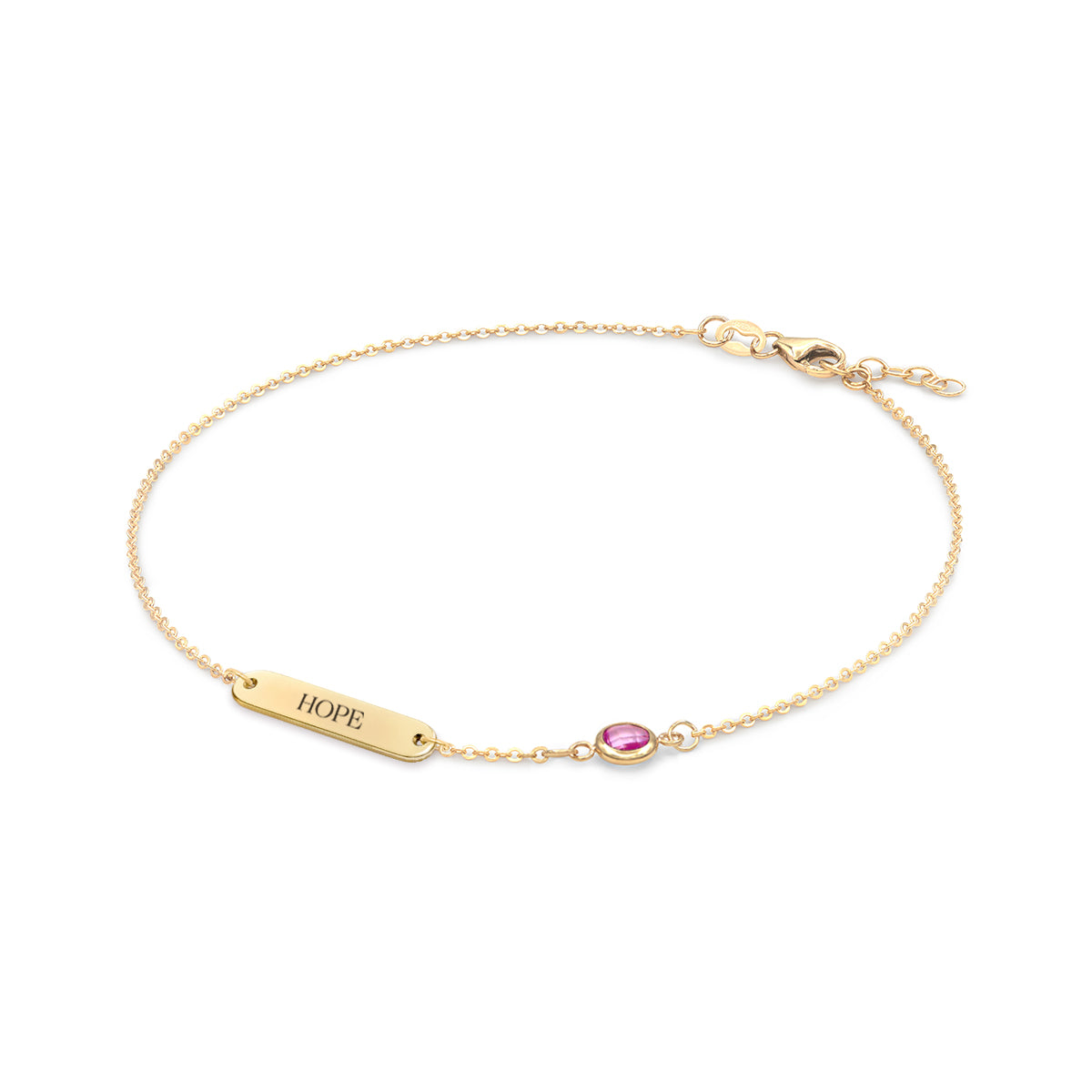 Pink Awareness HOPE & 1 Petite Pink Sapphire Bracelet in 14k Gold