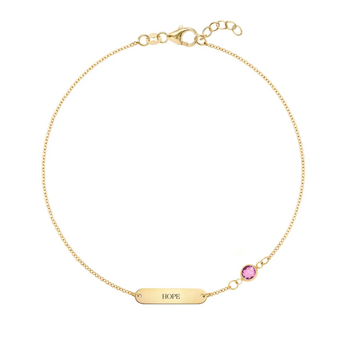 Pink Awareness HOPE & 1 Petite Pink Sapphire Bracelet in 14k Gold