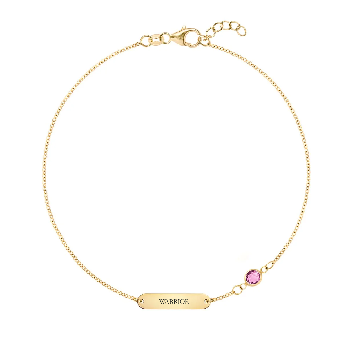 Pink Awareness WARRIOR & 1 Petite Pink Sapphire Bracelet in 14k Gold