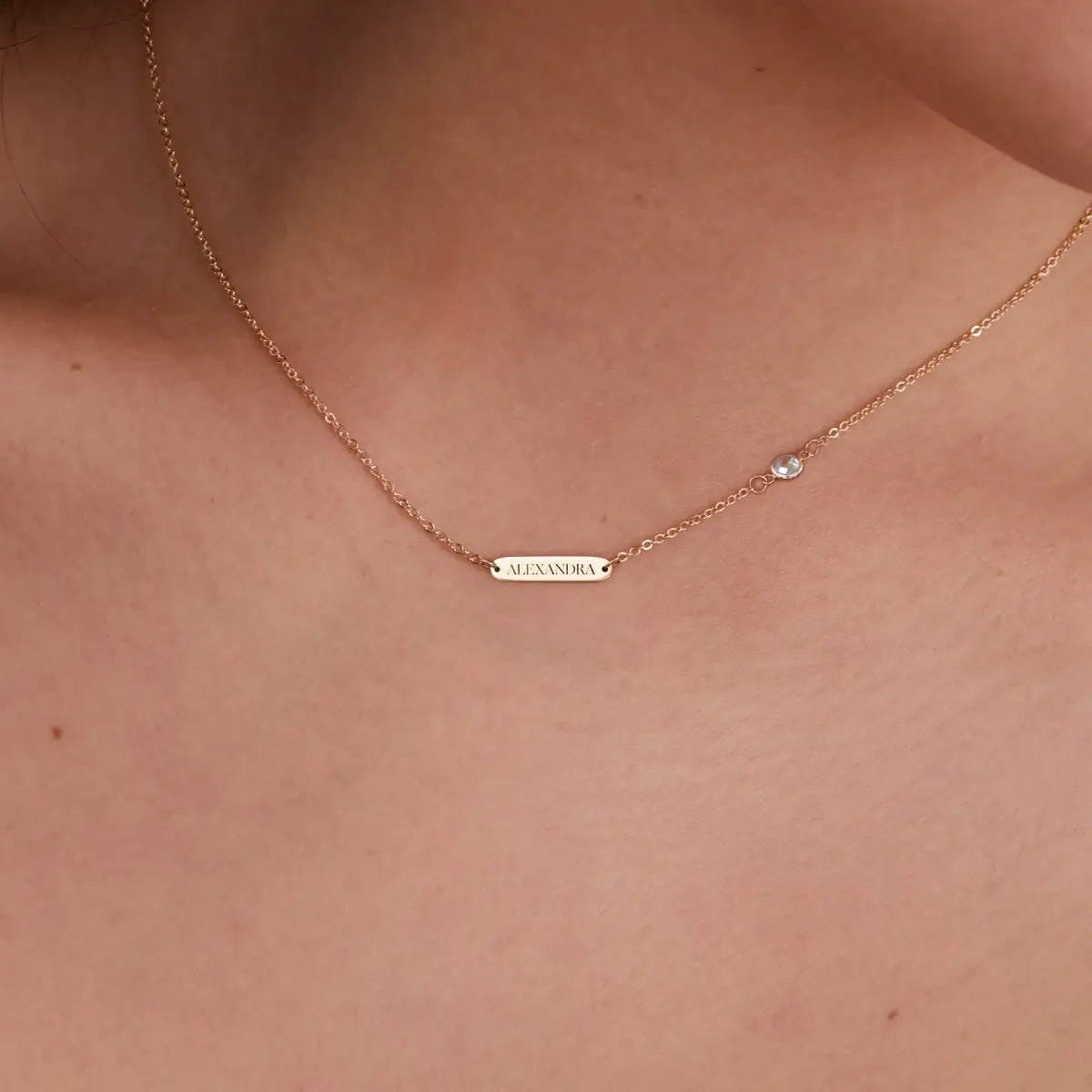 1 Nameplate & 1 Petite White Topaz Necklace in 14k Gold (April)