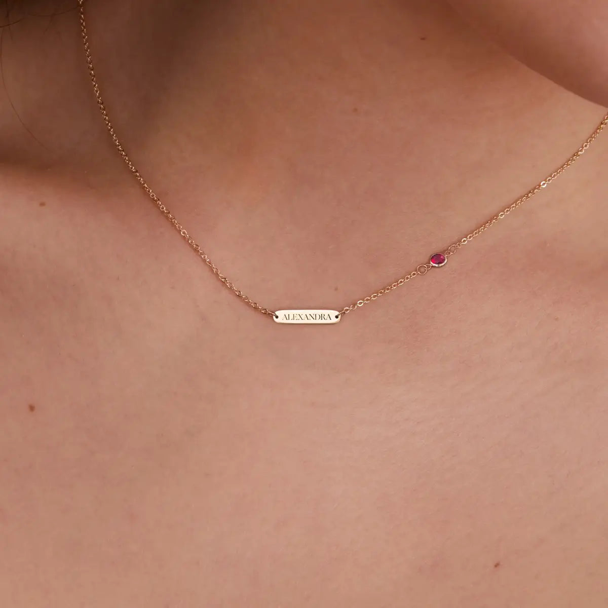 1 Nameplate & 1 Petite Ruby Necklace in 14k Gold (July)