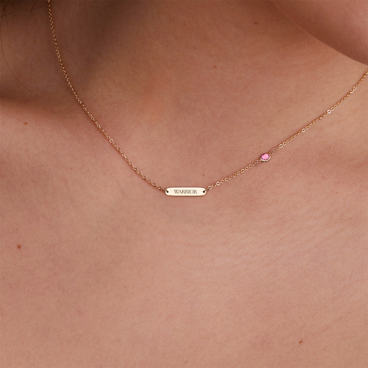 Pink Awareness WARRIOR & 1 Petite Pink Sapphire Necklace in 14k Gold