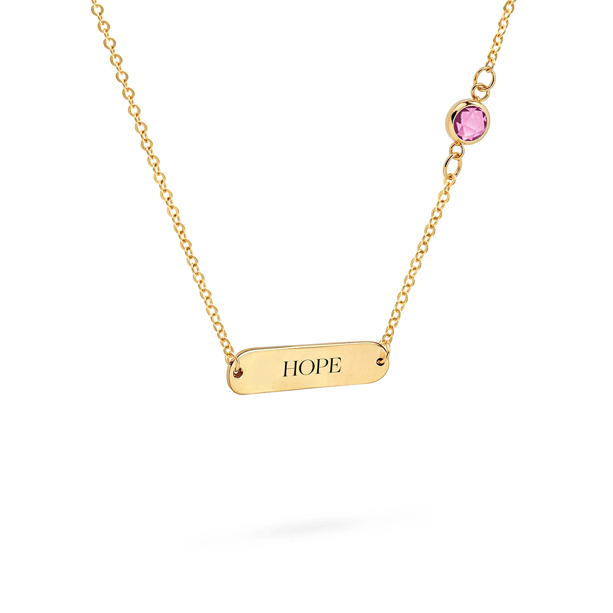 Pink Awareness HOPE & 1 Petite Pink Sapphire Necklace in 14k Gold