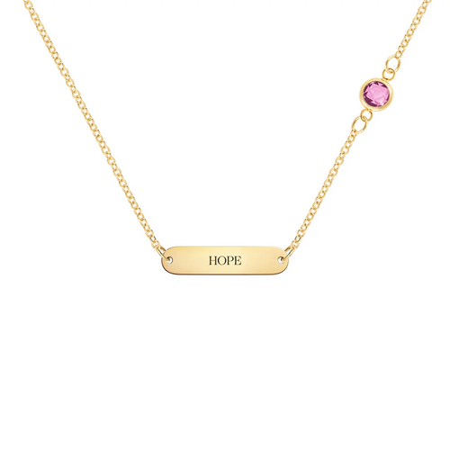 Pink Awareness HOPE & 1 Petite Pink Sapphire Necklace in 14k Gold