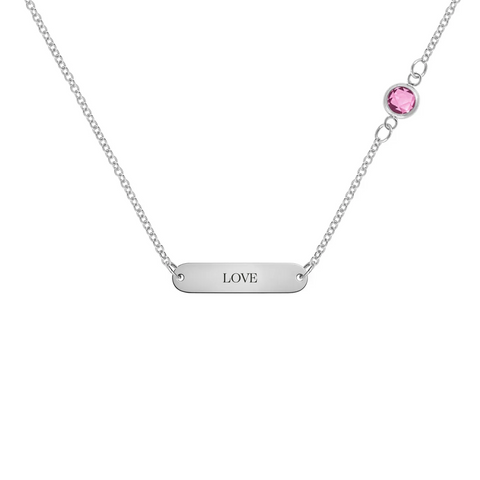 Pink Awareness LOVE & 1 Petite Pink Sapphire Necklace in 14k Gold - White Gold