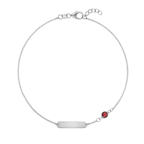 1 Nameplate & 1 Petite Garnet Bracelet in 14k Gold (January) - White Gold