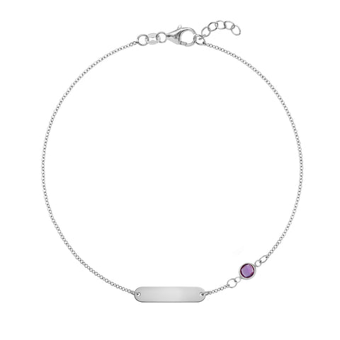 1 Nameplate & 1 Petite Amethyst Bracelet in 14k Gold (February) - White Gold