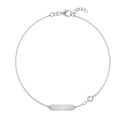 1 Nameplate & 1 Petite White Topaz Bracelet in 14k Gold (April) - White Gold