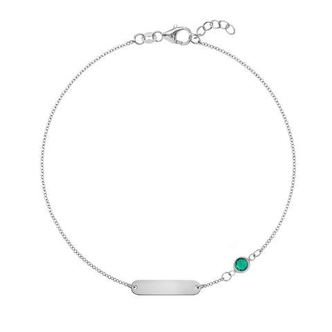 1 Nameplate & 1 Petite Emerald Bracelet in 14k Gold (May) - White Gold