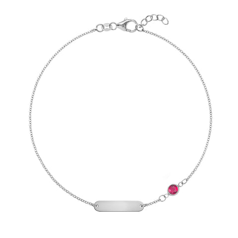1 Nameplate & 1 Petite Ruby Bracelet in 14k Gold (July) - White Gold