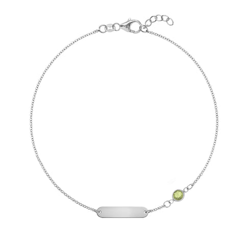 1 Nameplate & 1 Petite Peridot Bracelet in 14k Gold (August) - White Gold