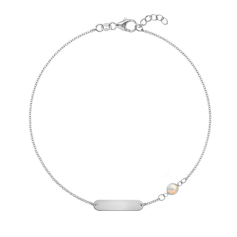 1 Nameplate & 1 Petite Opal Bracelet in 14k Gold (October) - White Gold