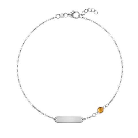 1 Nameplate & 1 Petite Citrine Bracelet in 14k Gold (November) - White Gold