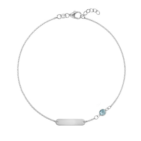 1 Nameplate & 1 Petite Nantucket Blue Topaz Bracelet in 14k Gold (December) - White Gold