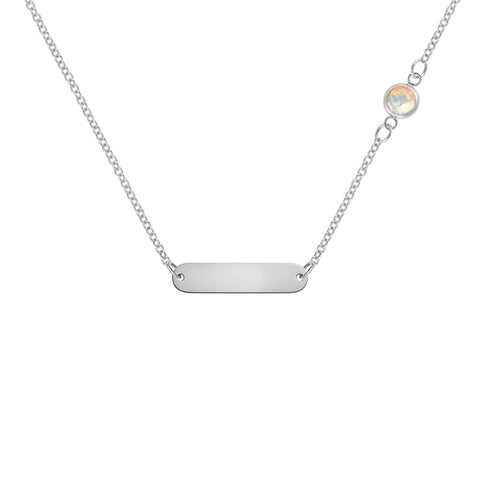 1 Nameplate & 1 Petite Opal Necklace in 14k Gold (October) - White Gold
