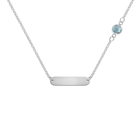 1 Nameplate & 1 Petite Nantucket Blue Topaz Necklace in 14k Gold (December) - White Gold