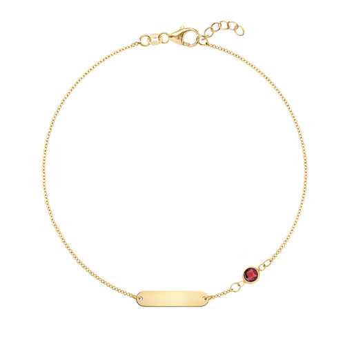 1 Nameplate & 1 Petite Garnet Bracelet in 14k Gold (January)