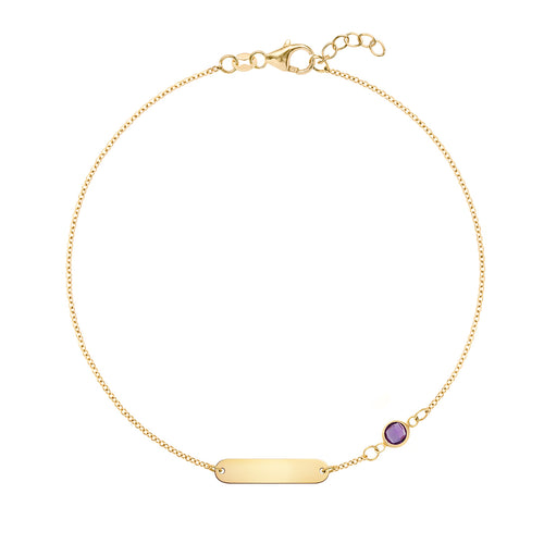 1 Nameplate & 1 Petite Amethyst Bracelet in 14k Gold (February)
