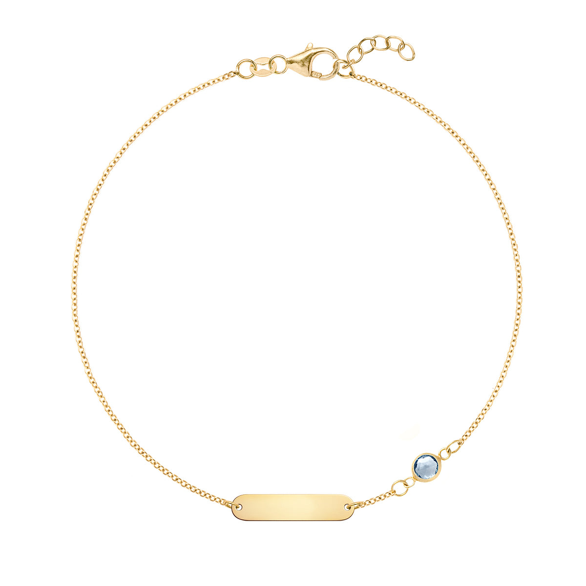 1 Nameplate & 1 Petite Aquamarine Bracelet in 14k Gold (March)