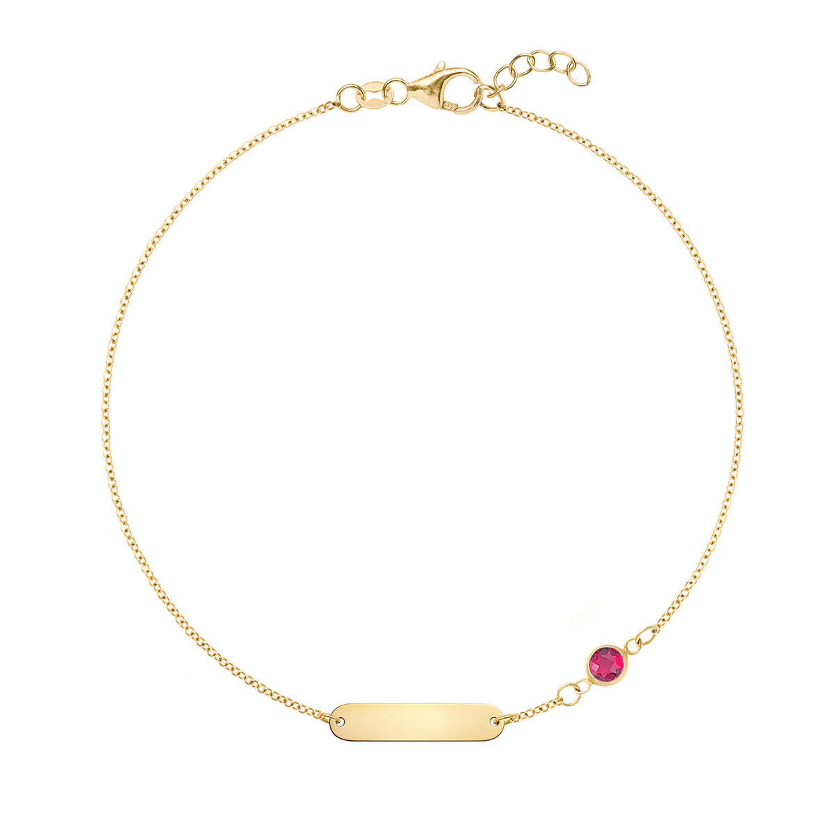 1 Nameplate & 1 Petite Ruby Bracelet in 14k Gold (July)