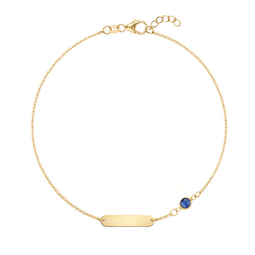 1 Nameplate & 1 Petite Sapphire Bracelet in 14k Gold (September)