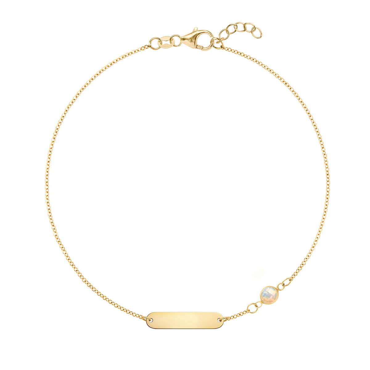 1 Nameplate & 1 Petite Opal Bracelet in 14k Gold (October)
