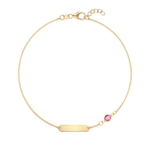 1 Nameplate & 1 Petite Pink Sapphire Bracelet in 14k Gold (October)