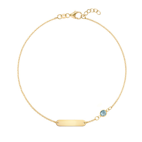 1 Nameplate & 1 Petite Nantucket Blue Topaz Bracelet in 14k Gold (December)
