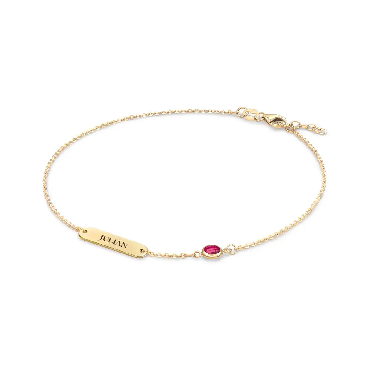 1 Nameplate & 1 Petite Ruby Bracelet in 14k Gold (July)