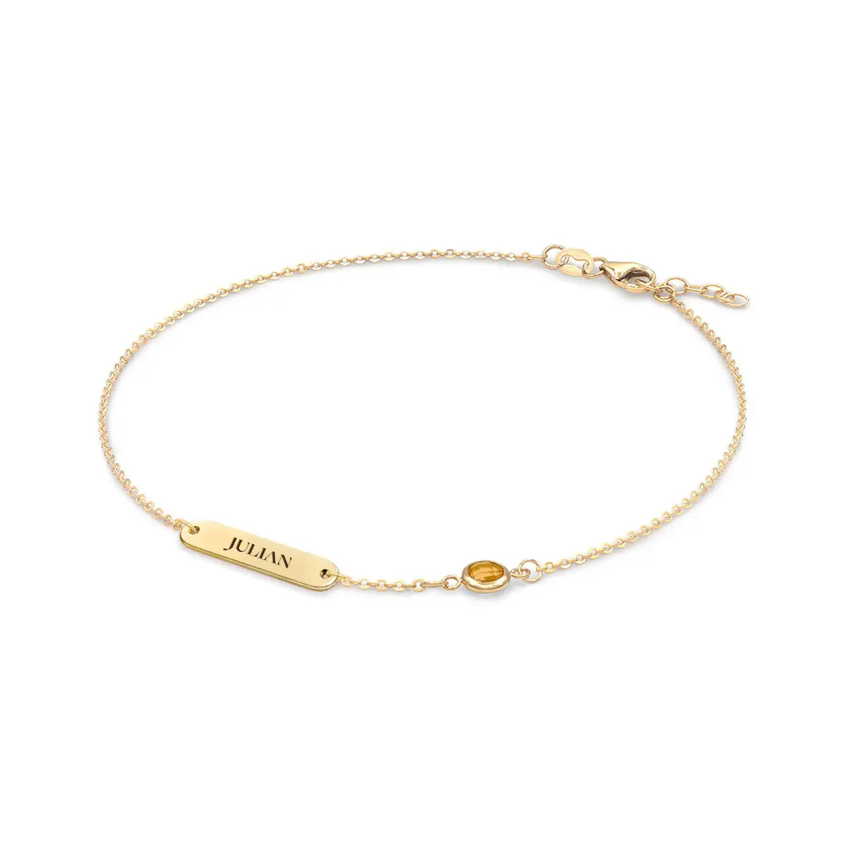 1 Nameplate & 1 Petite Citrine Bracelet in 14k Gold (November)