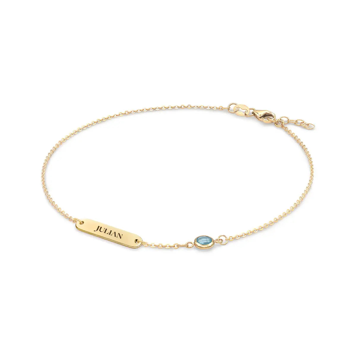 1 Nameplate & 1 Petite Nantucket Blue Topaz Bracelet in 14k Gold (December)
