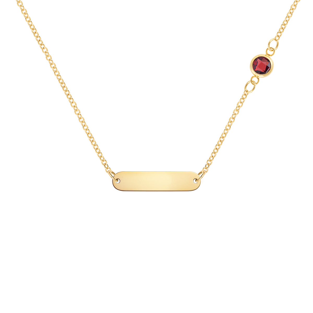 1 Nameplate & 1 Petite Garnet Necklace in 14k Gold (January)