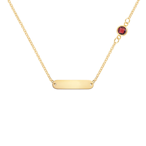 1 Nameplate & 1 Petite Garnet Necklace in 14k Gold (January)
