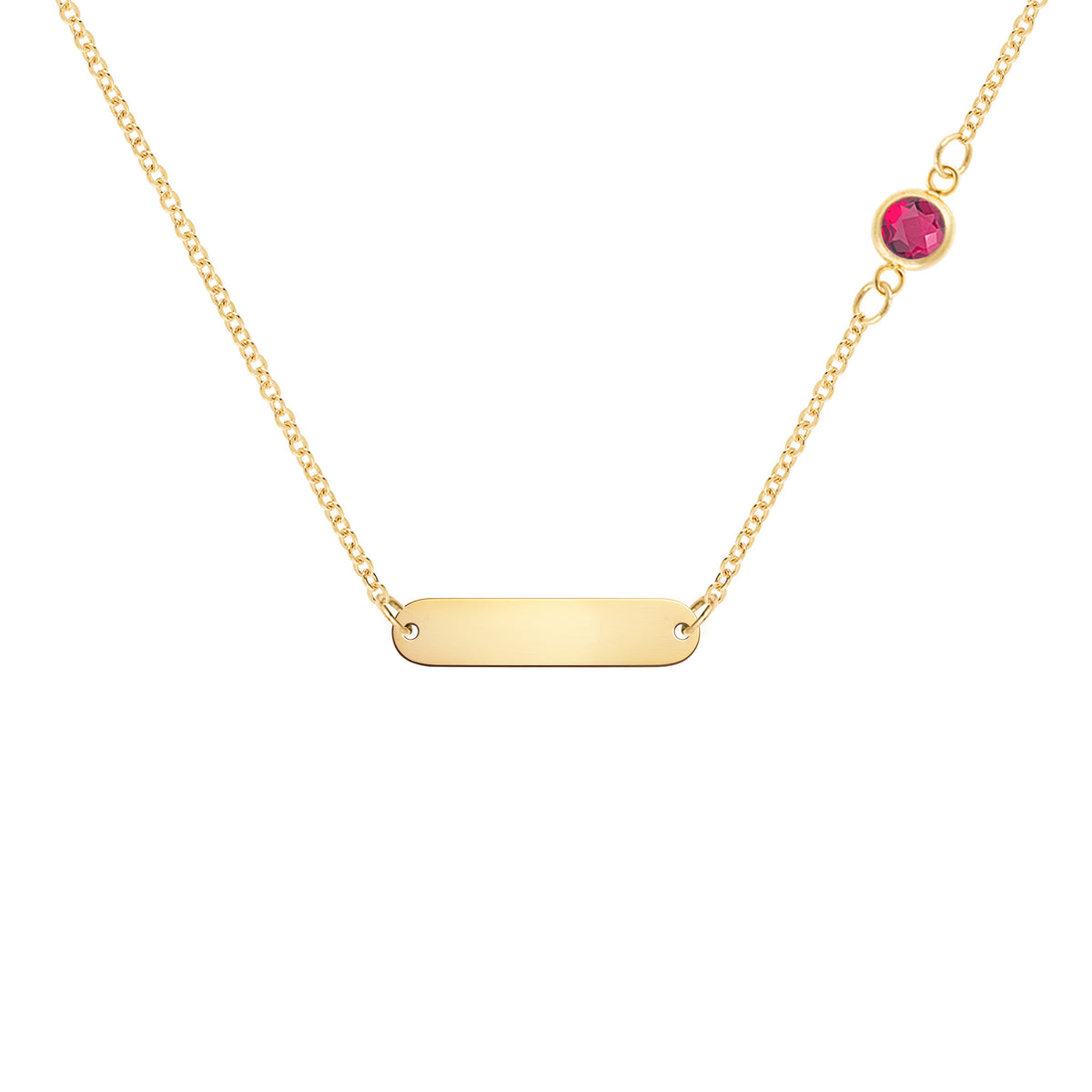 1 Nameplate & 1 Petite Ruby Necklace in 14k Gold (July)