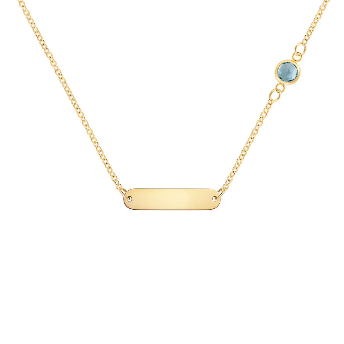 1 Nameplate & 1 Petite Nantucket Blue Topaz Necklace in 14k Gold (December)