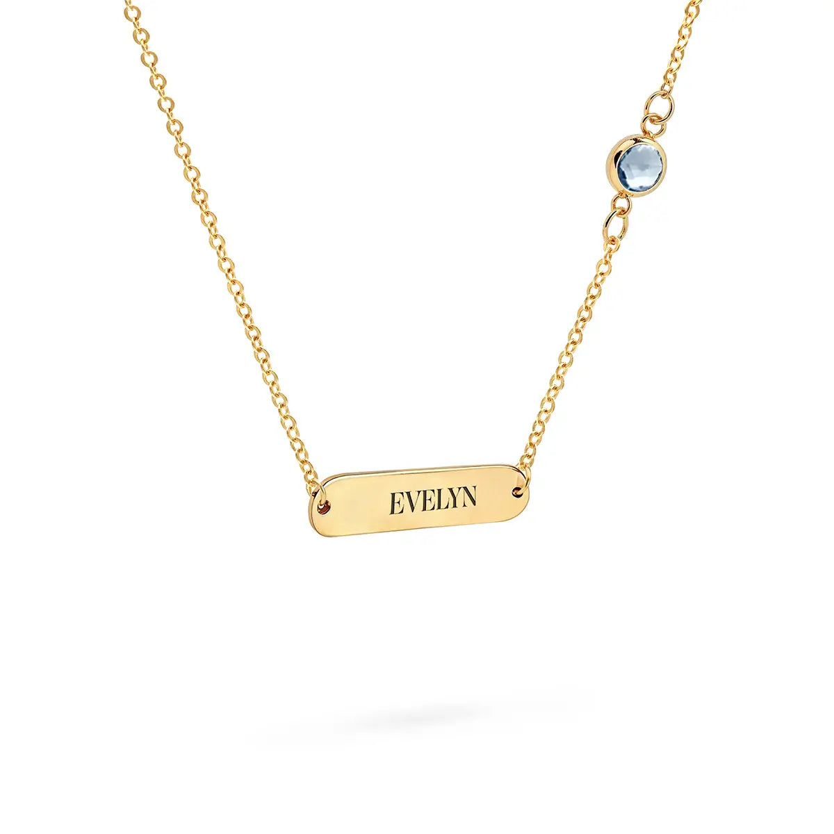 1 Nameplate & 1 Petite Aquamarine Necklace in 14k Gold (March)