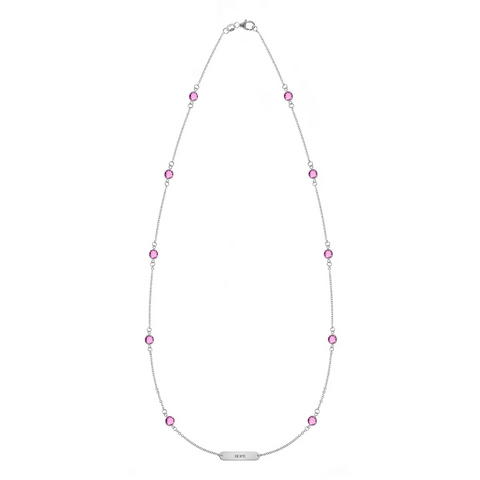 Pink Awareness HOPE & 10 Petite Pink Sapphire Necklace in 14k Gold - White Gold