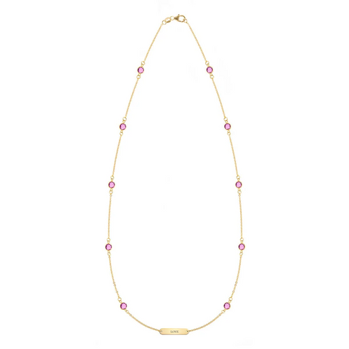 Pink Awareness LOVE & 10 Petite Pink Sapphire Necklace in 14k Gold