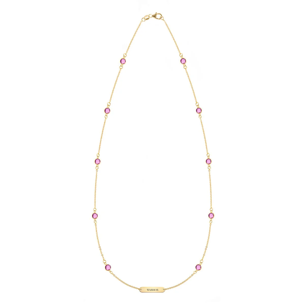 Pink Awareness WARRIOR & 10 Petite Pink Sapphire Necklace in 14k Gold