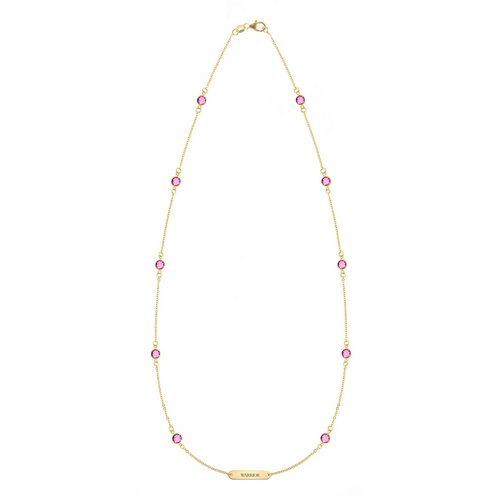 Pink Awareness WARRIOR & 10 Petite Pink Sapphire Necklace in 14k Gold