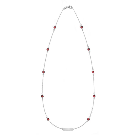 1 Nameplate & 10 Petite Garnet Necklace in 14k Gold (January) - White Gold