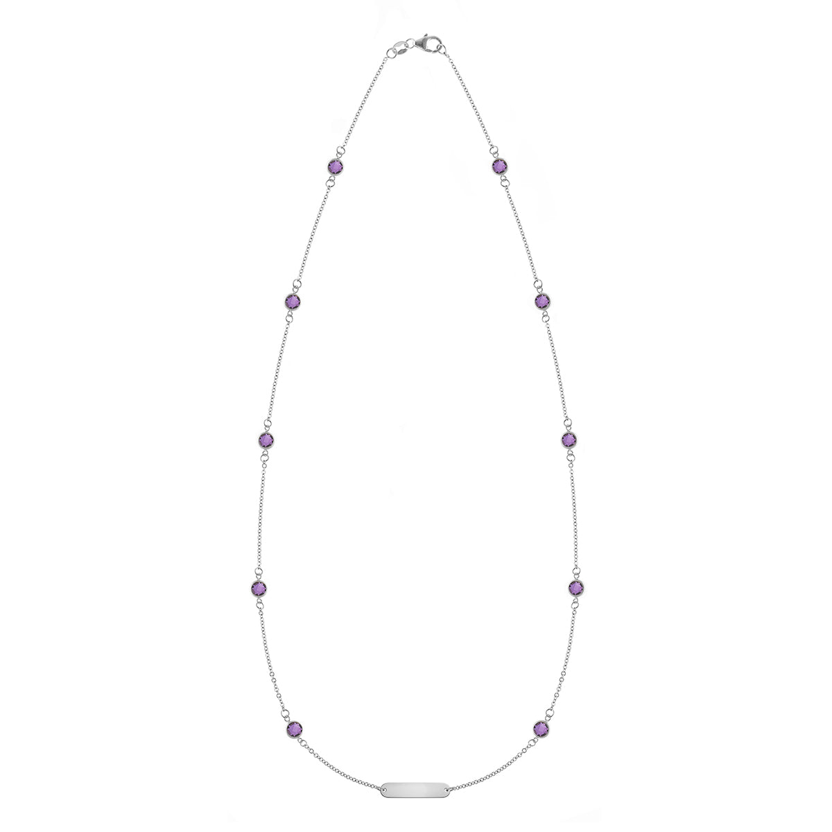 1 Nameplate & 10 Petite Amethyst Necklace in 14k Gold (February)