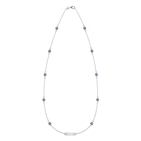 1 Nameplate & 10 Petite Amethyst Necklace in 14k Gold (February) - White Gold