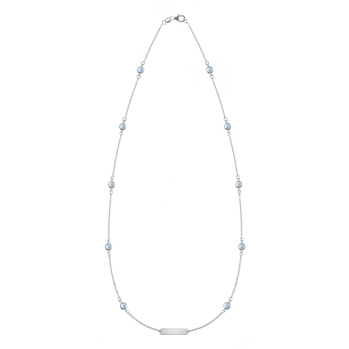 1 Nameplate & 10 Petite Aquamarine Necklace in 14k Gold (March)