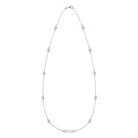 1 Nameplate & 10 Petite Aquamarine Necklace in 14k Gold (March) - White Gold