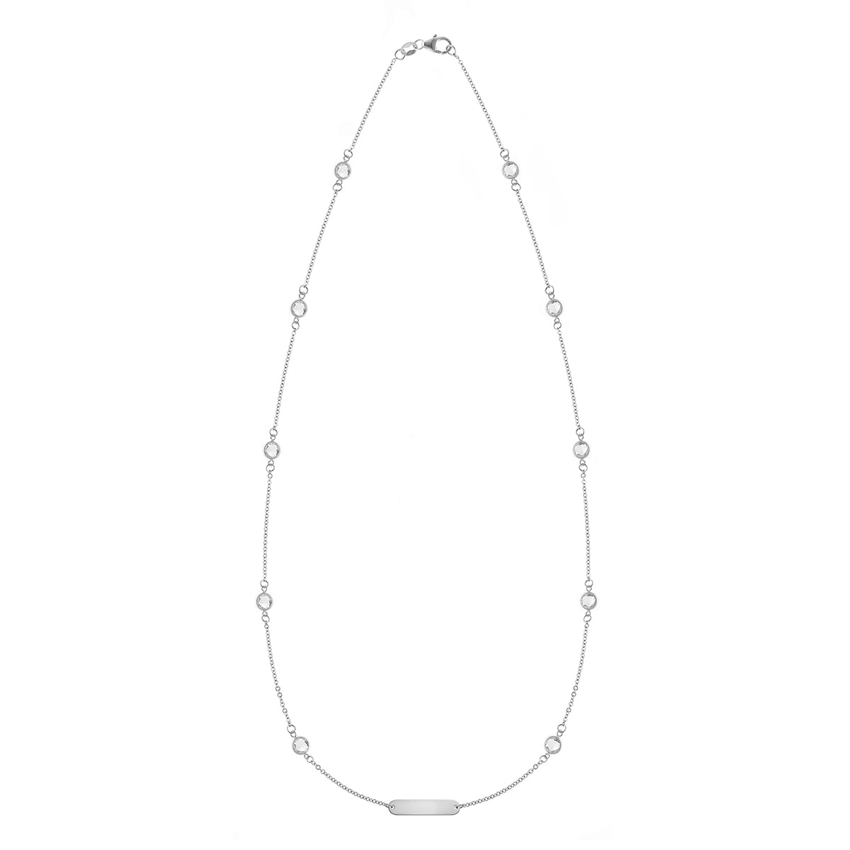 1 Nameplate & 10 Petite White Topaz Necklace in 14k Gold (April)