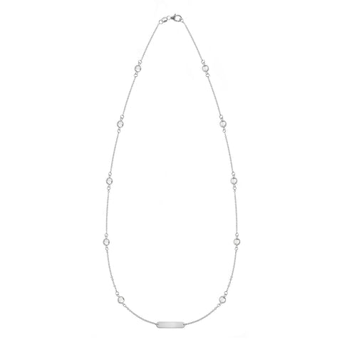 1 Nameplate & 10 Petite White Topaz Necklace in 14k Gold (April) - White Gold