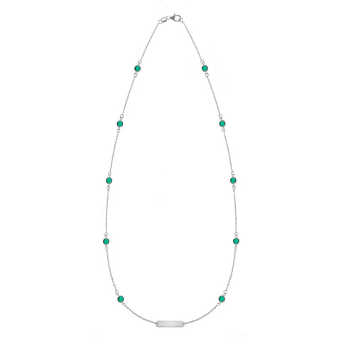 1 Nameplate & 10 Petite Emerald Necklace in 14k Gold (May) - White Gold