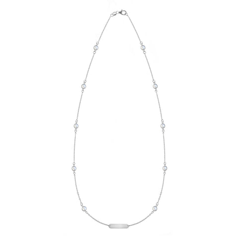 1 Nameplate & 10 Petite Moonstone Necklace in 14k Gold (June) - White Gold