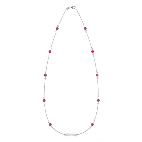 1 Nameplate & 10 Petite Ruby Necklace in 14k Gold (July) - White Gold